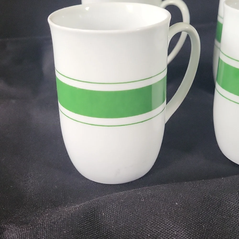 Vintage Leonard Porcelain Green Striped mug set 4